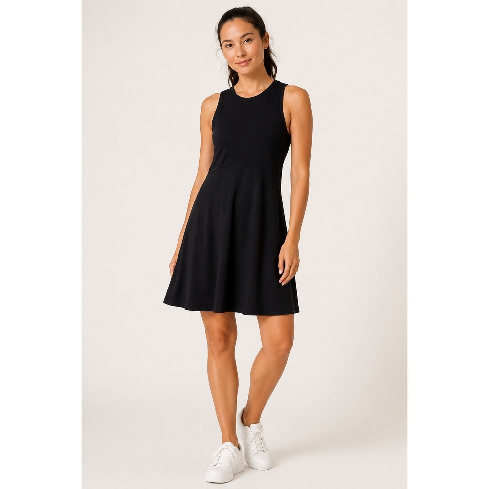 Athleta Santorni Thera Dress Black Sleeveless Racerback Mini Dress Small Petite